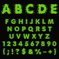 Alphabet, letters, numbers and signs made of green slime, liquid. Isolated colored vector objects. Royalty Free Stock Photo